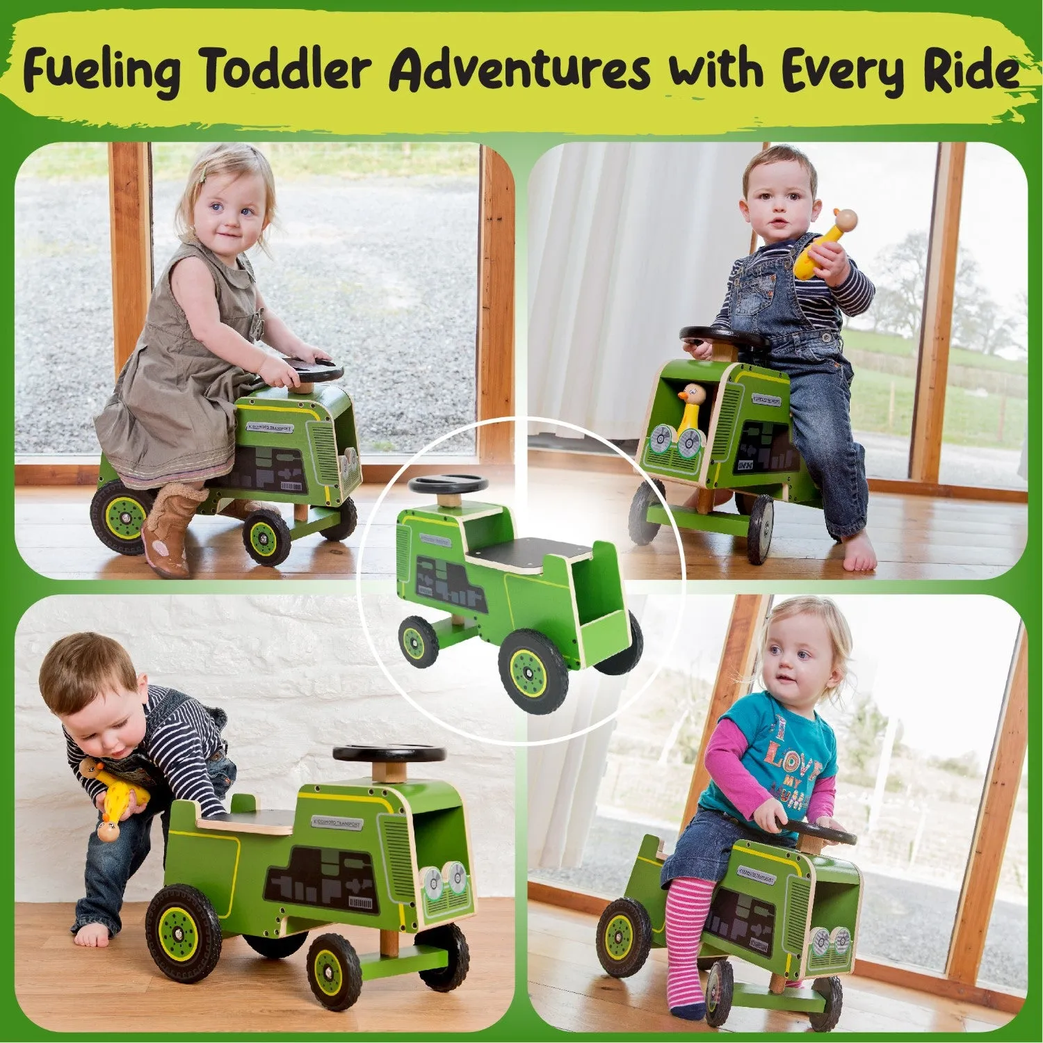 Kiddimoto Wooden Ride on Tractor