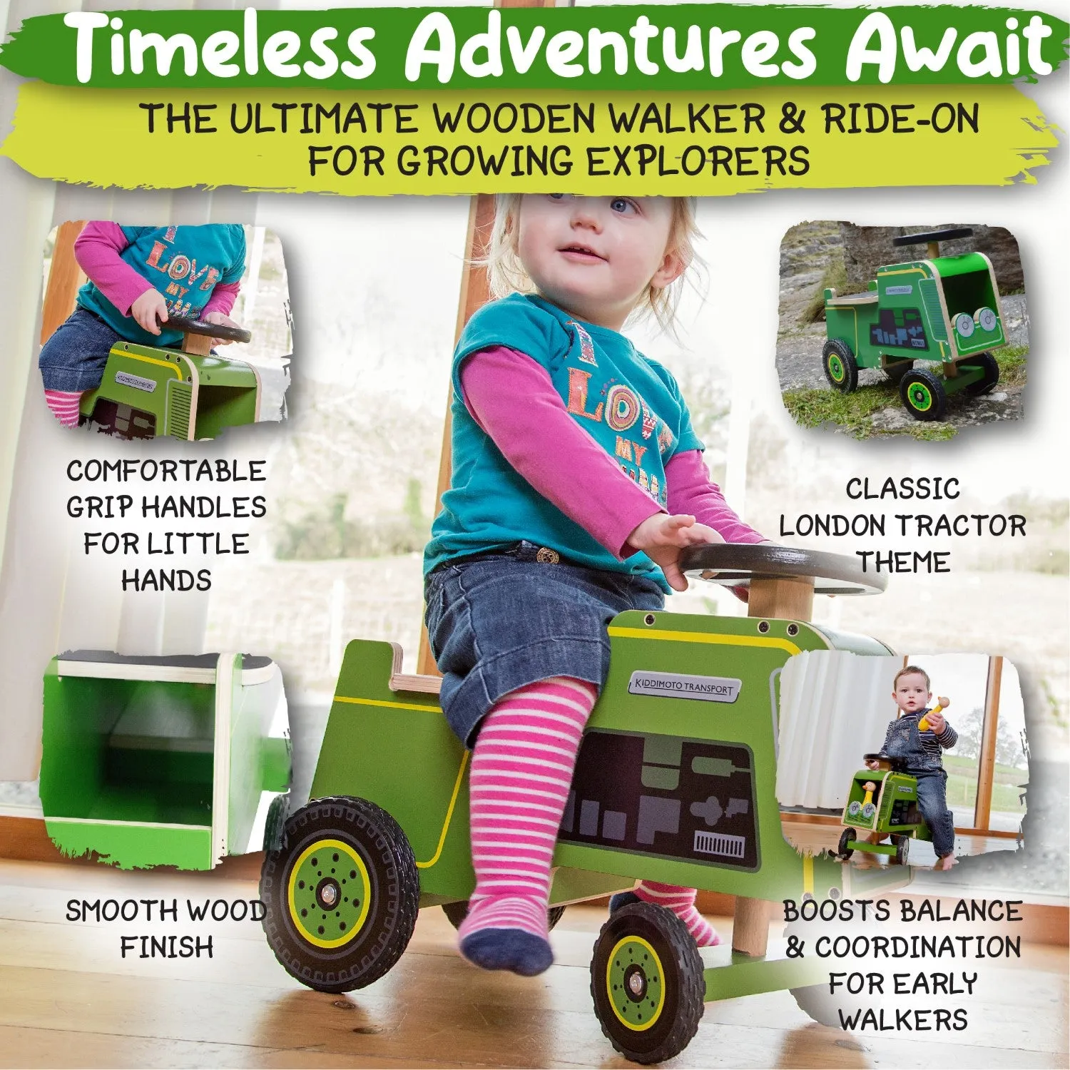 Kiddimoto Wooden Ride on Tractor