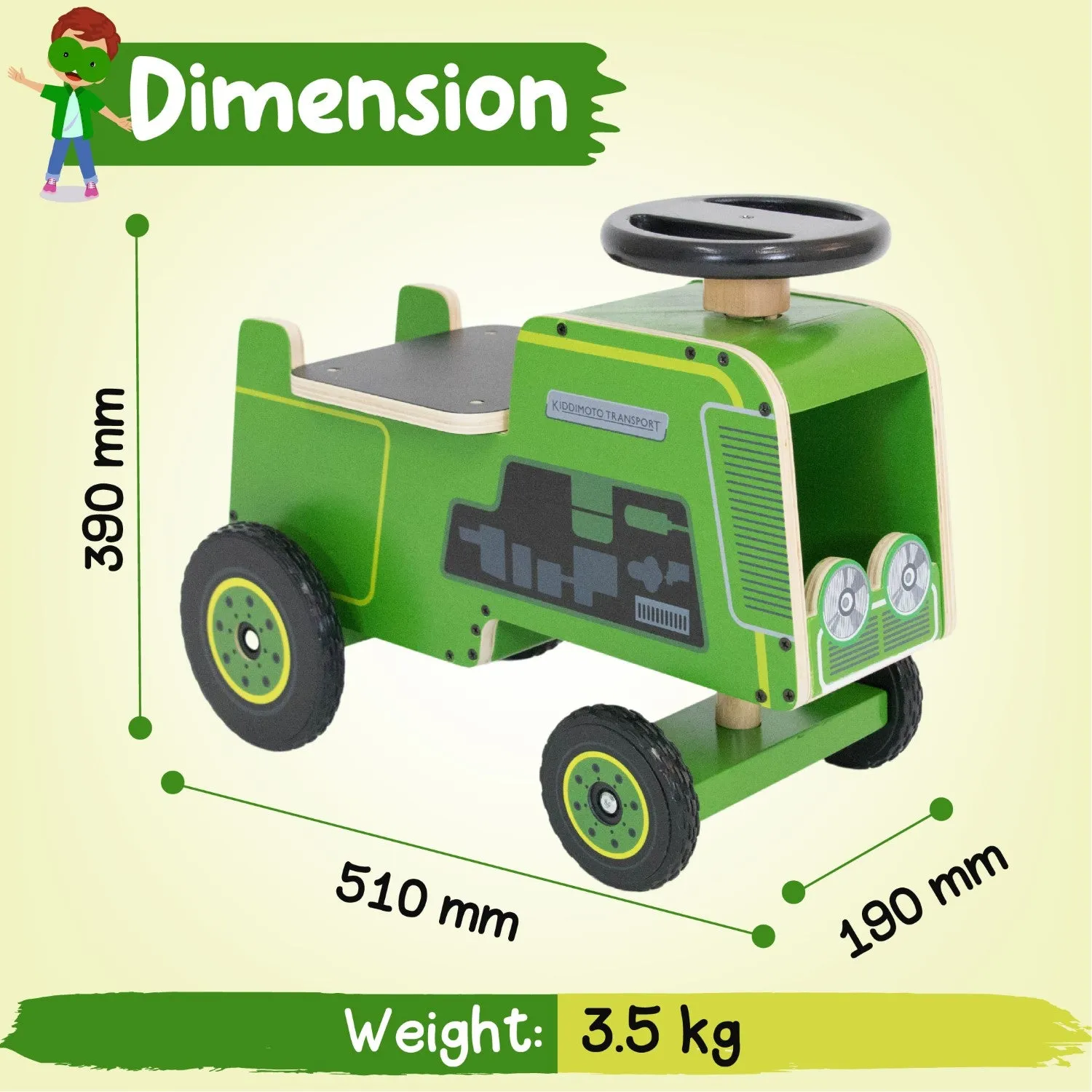 Kiddimoto Wooden Ride on Tractor
