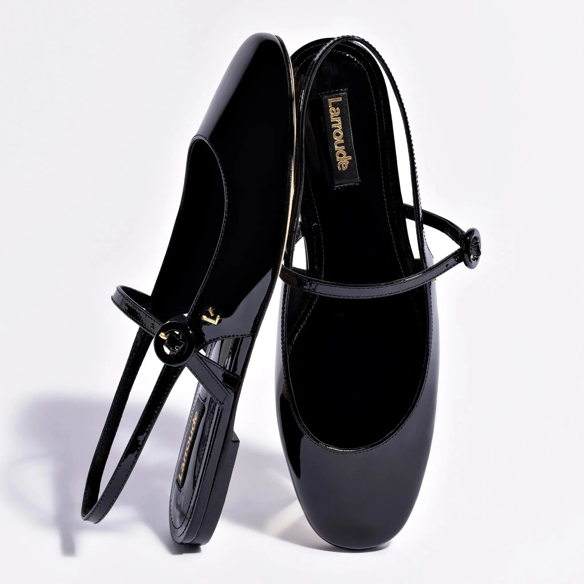 Larroude Georgina Ballet Flat In Black Patent Leather