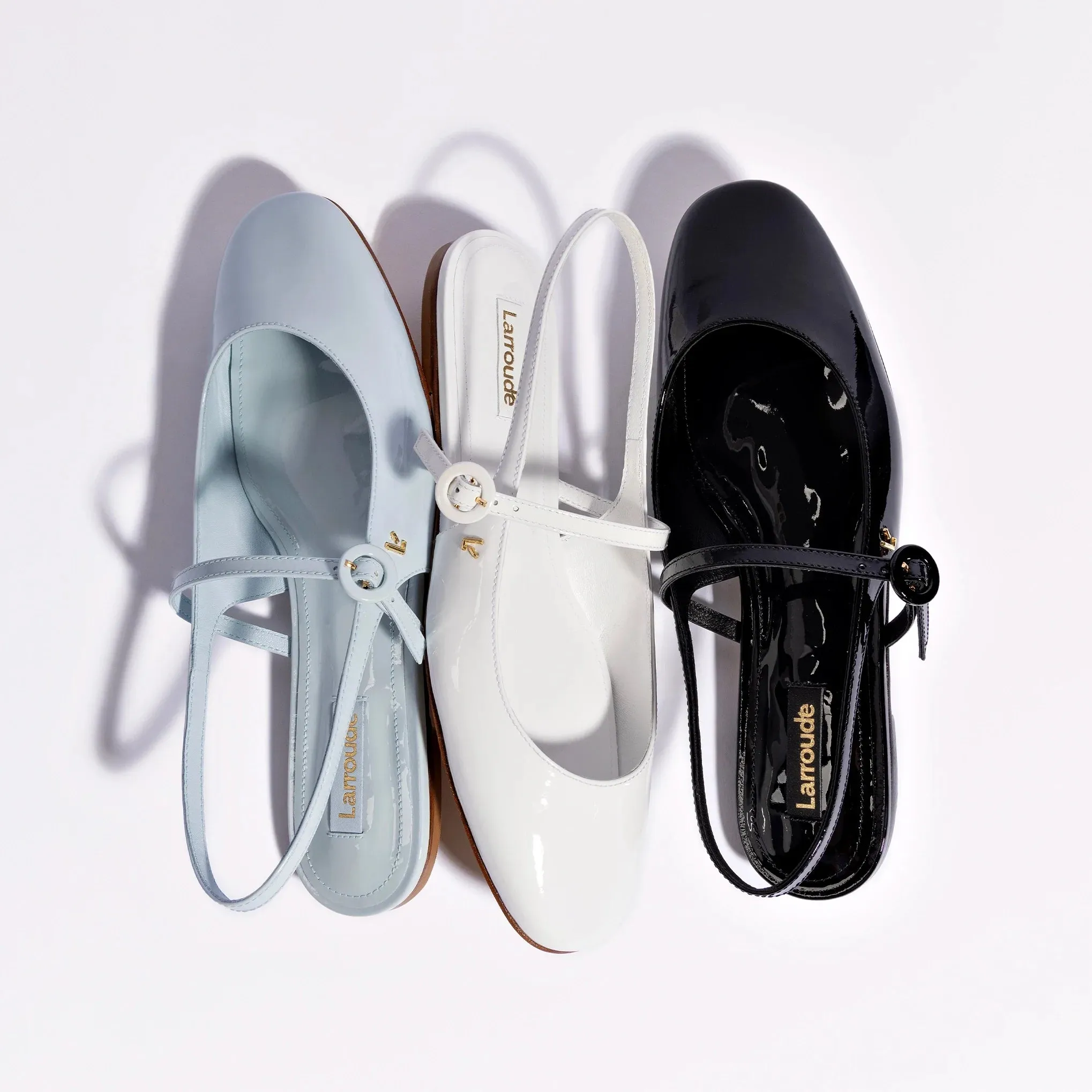Larroude Georgina Ballet Flat In Black Patent Leather