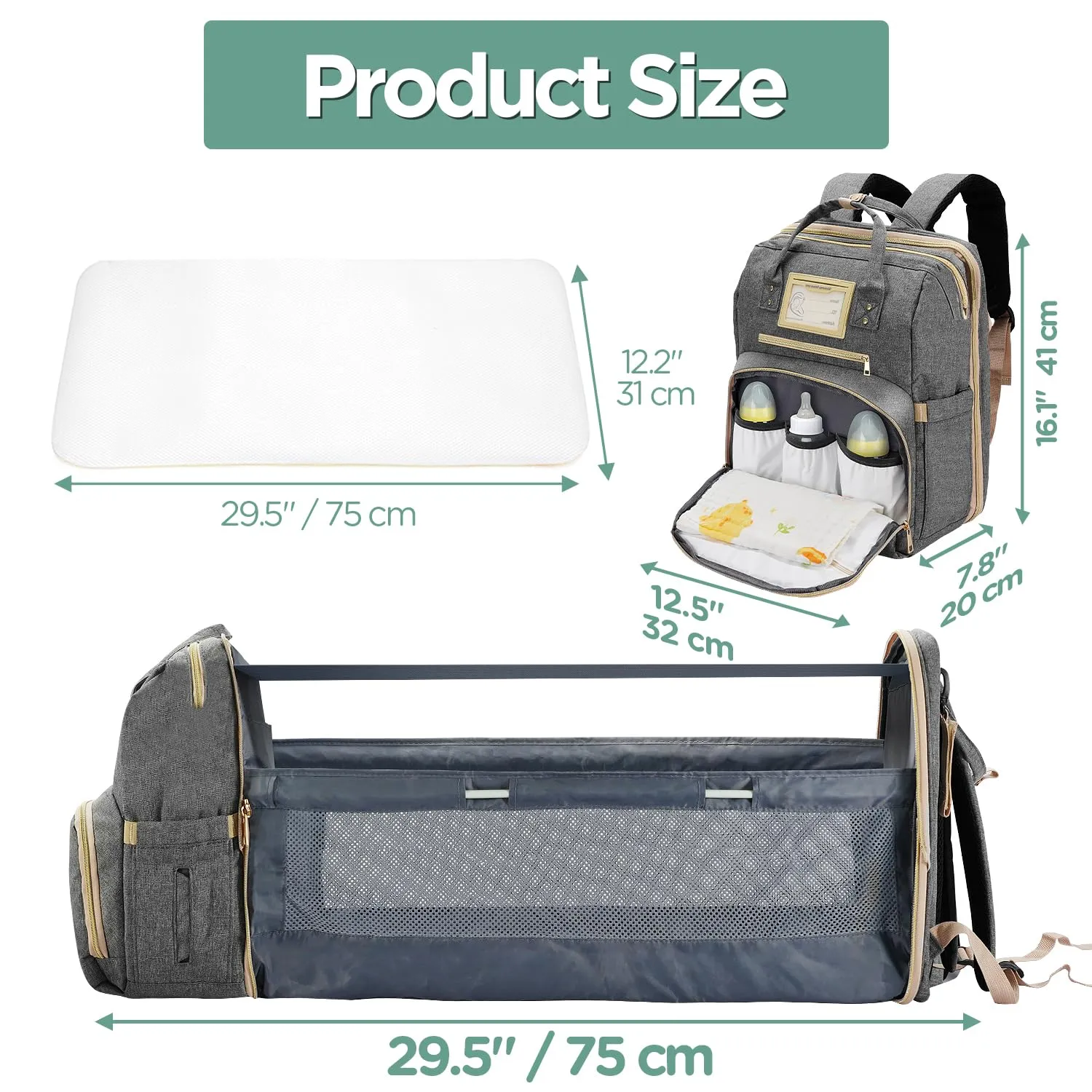 Lenski Diaper Bag Backpack with USB Charging