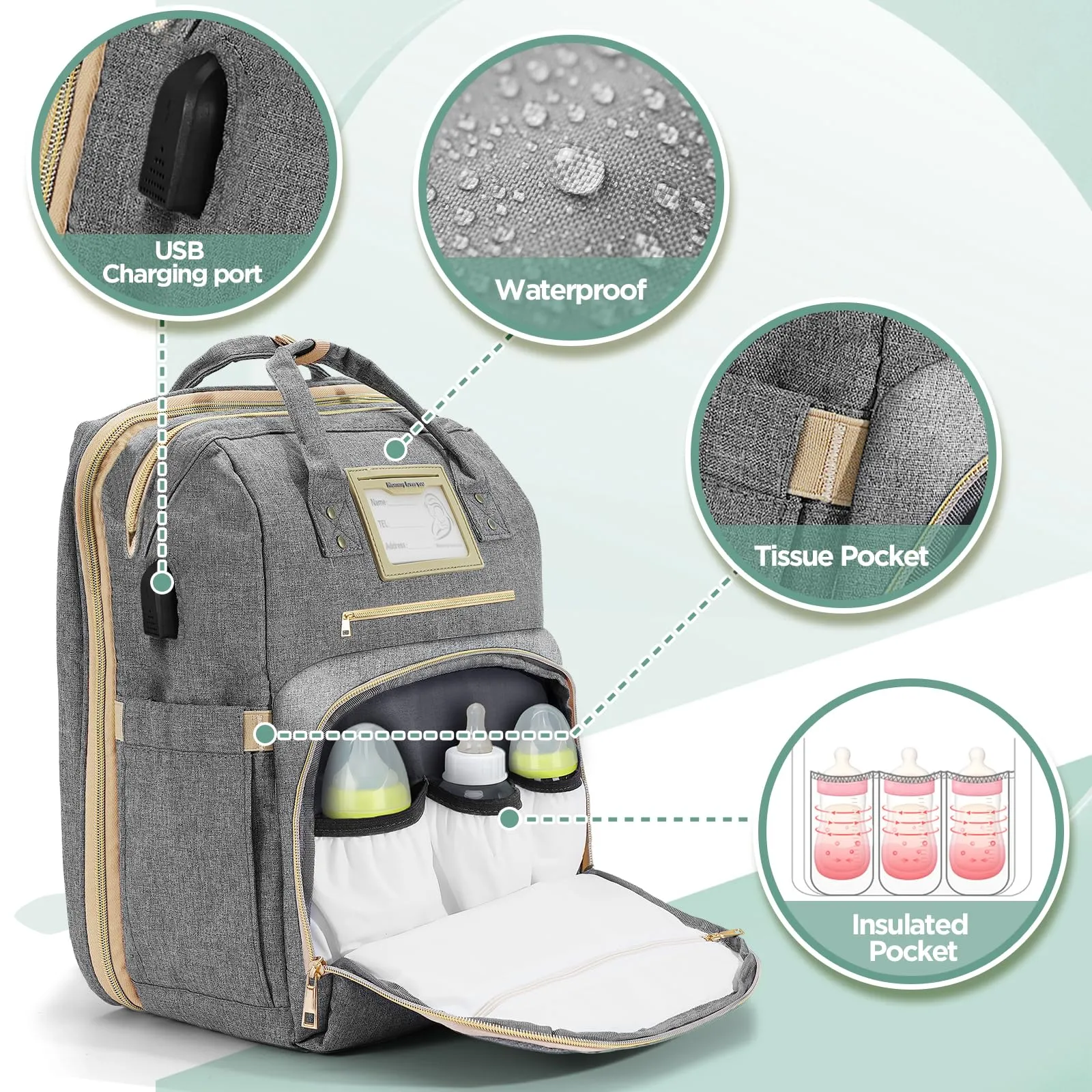 Lenski Diaper Bag Backpack with USB Charging