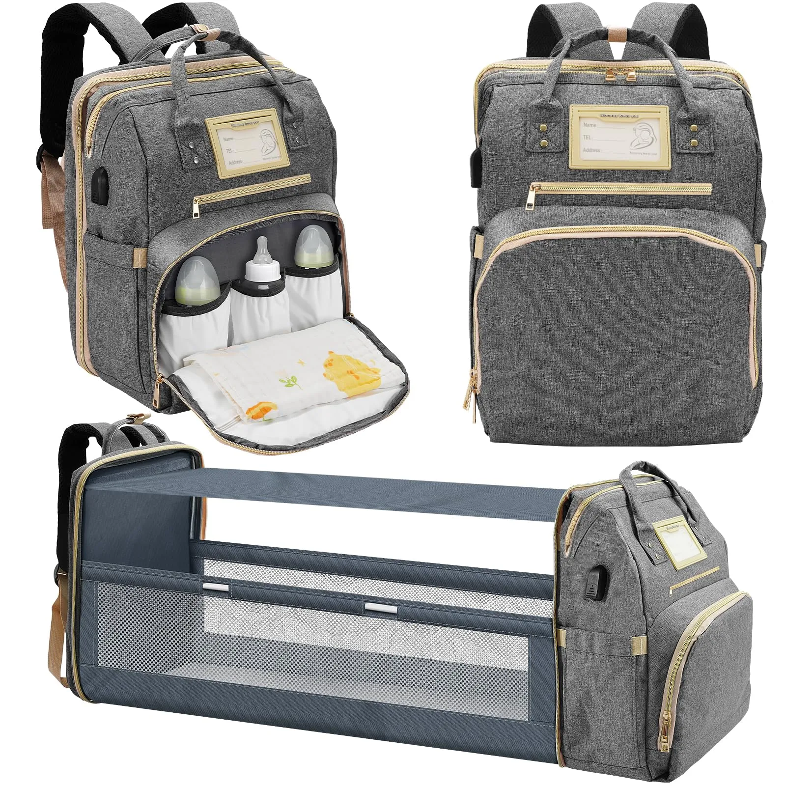 Lenski Diaper Bag Backpack with USB Charging