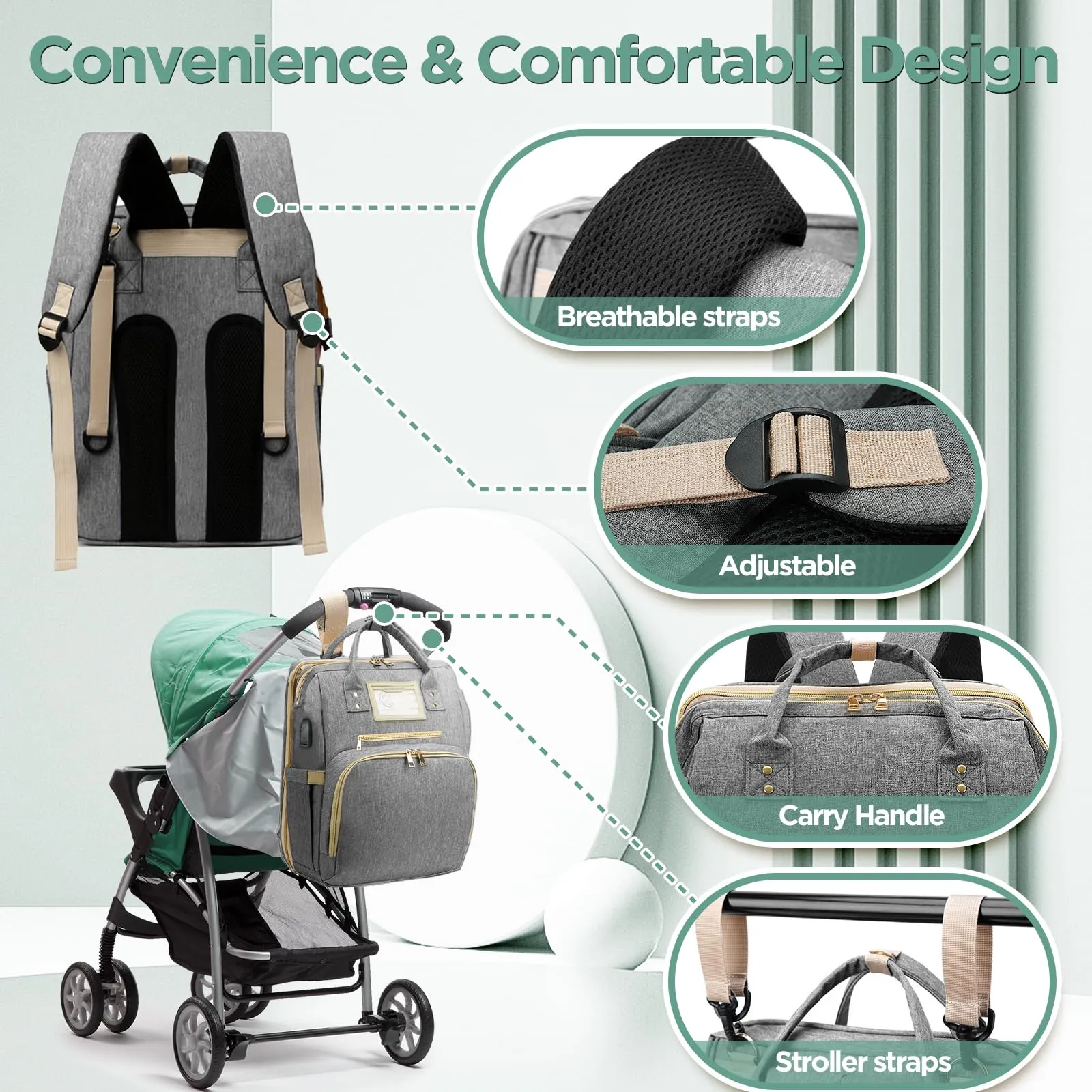 Lenski Diaper Bag Backpack with USB Charging