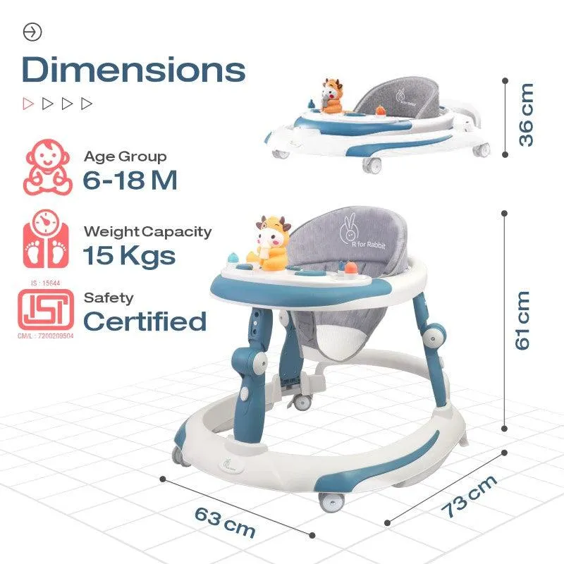 Little Feet Plus Walker - Detachable Toy Bar/Meal Tray With Music & Light, 3 Level Height/ 4 Level Seat Adjustment, 2-in-1 Walker cum Rocker