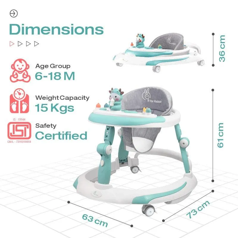 Little Feet Plus Walker - Detachable Toy Bar/Meal Tray With Music & Light, 3 Level Height/ 4 Level Seat Adjustment, 2-in-1 Walker cum Rocker