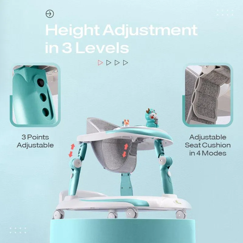Little Feet Plus Walker - Detachable Toy Bar/Meal Tray With Music & Light, 3 Level Height/ 4 Level Seat Adjustment, 2-in-1 Walker cum Rocker