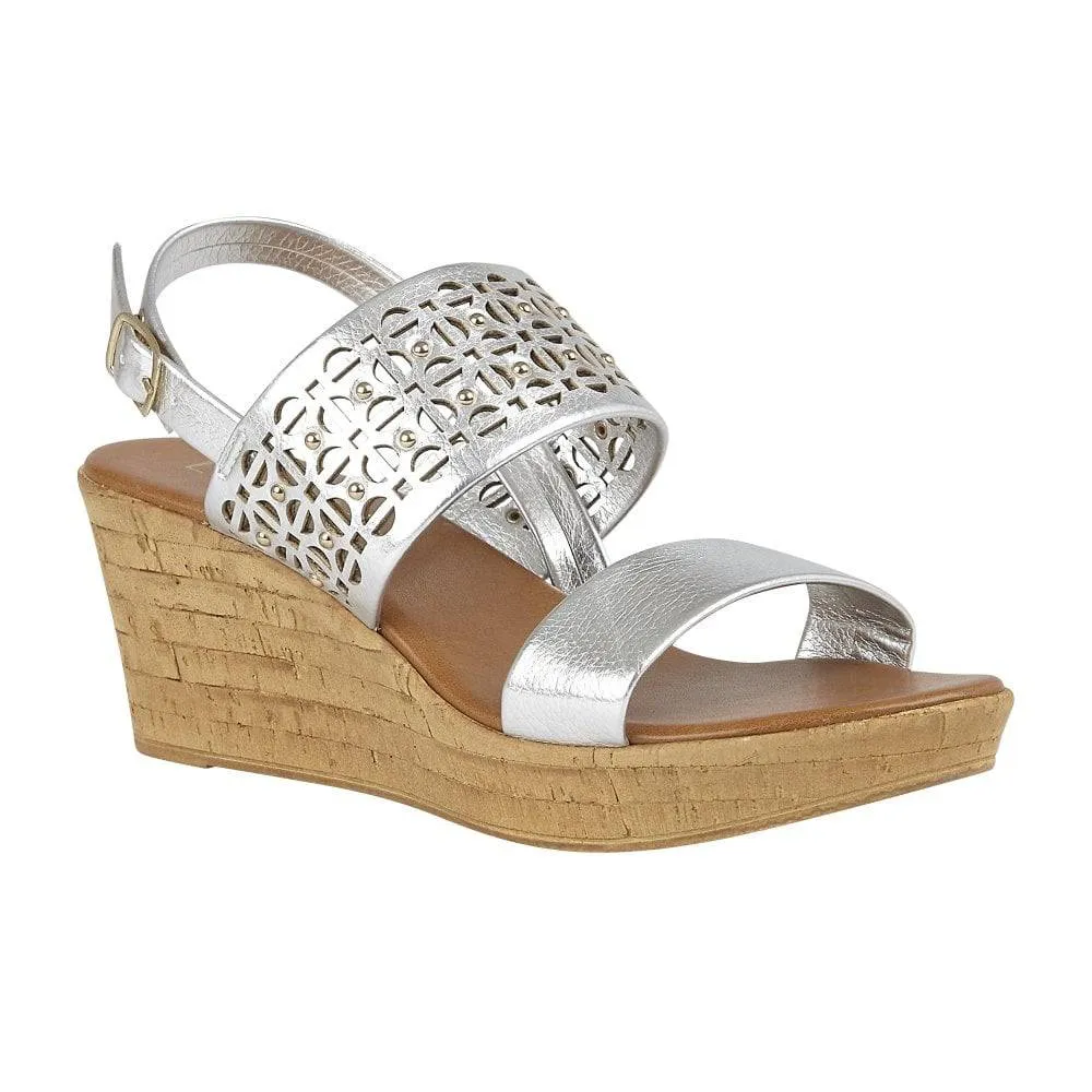 Lotus silver cut out & stud detail wedge sandal