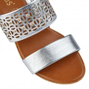 Lotus silver cut out & stud detail wedge sandal