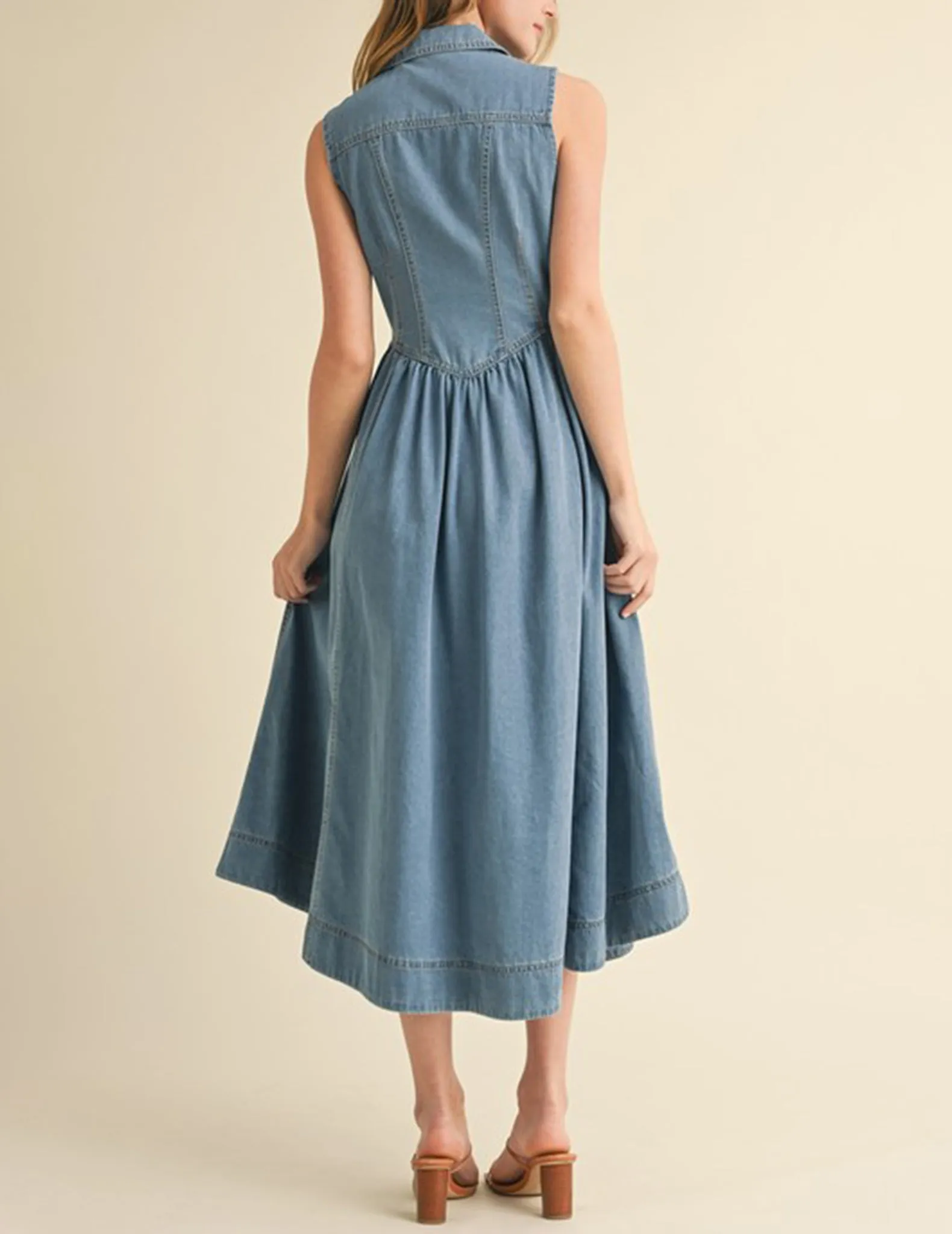 Meera Buttoned Basque Waist Denim Dress