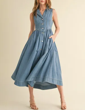 Meera Buttoned Basque Waist Denim Dress