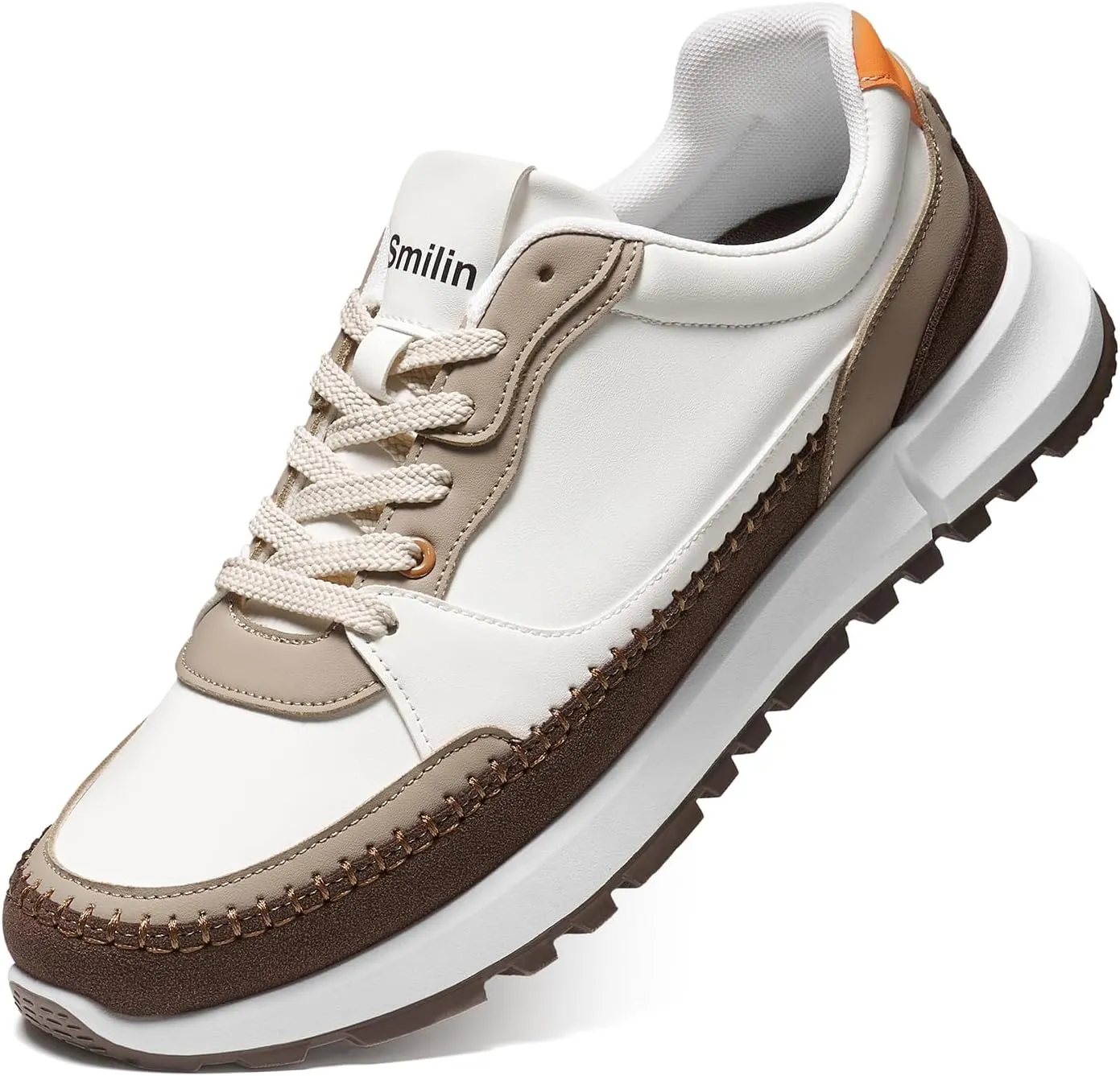 Mens Fashion Casual Sneakers  Vegan Leather Lace Up Walking Shoes for Men Non Slip Breathable Lining Daily Comfort Brown