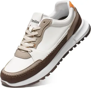 Mens Fashion Casual Sneakers  Vegan Leather Lace Up Walking Shoes for Men Non Slip Breathable Lining Daily Comfort Brown