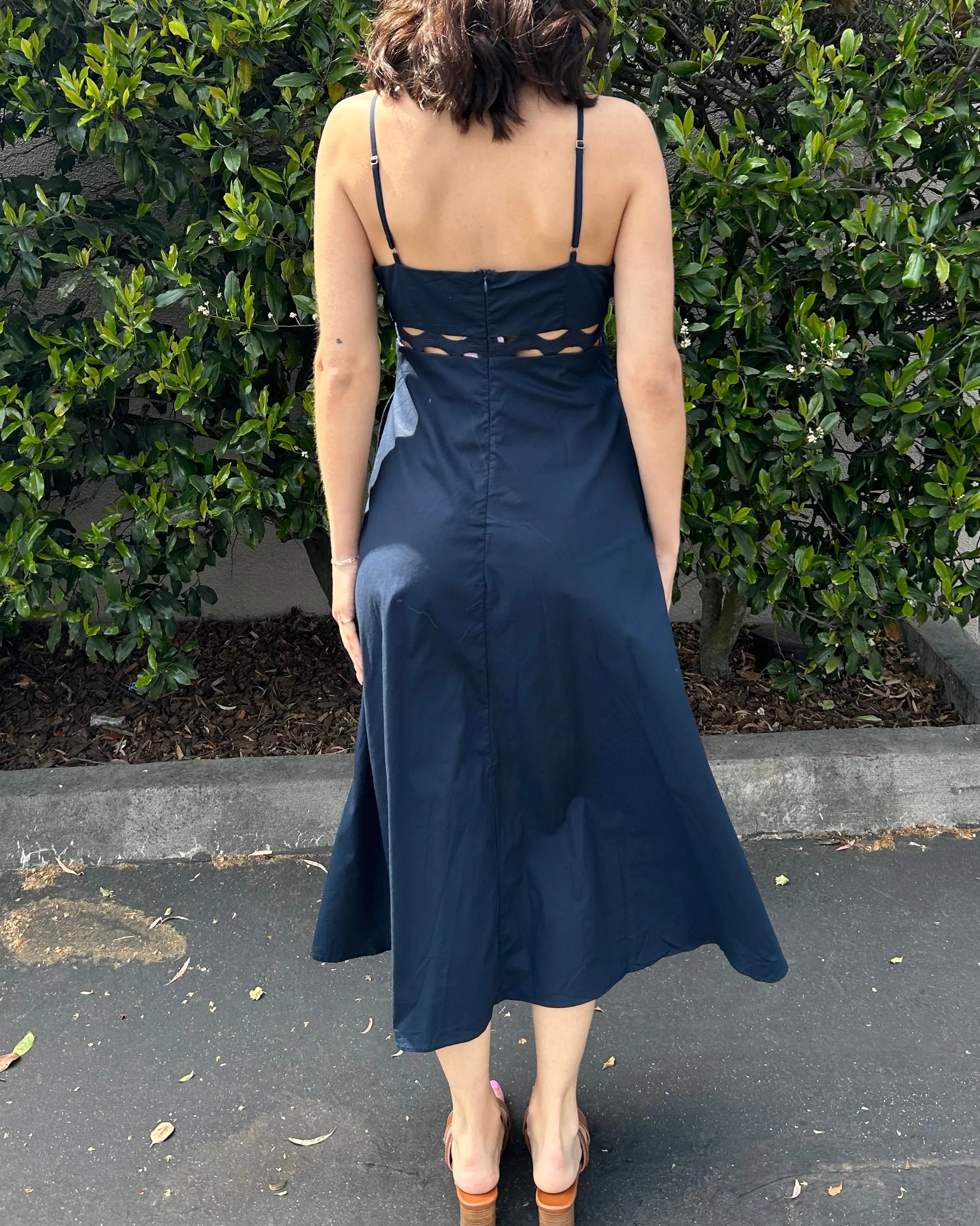 Midi Dress with Ric Rac Detail - Navy
