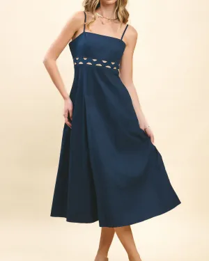 Midi Dress with Ric Rac Detail - Navy