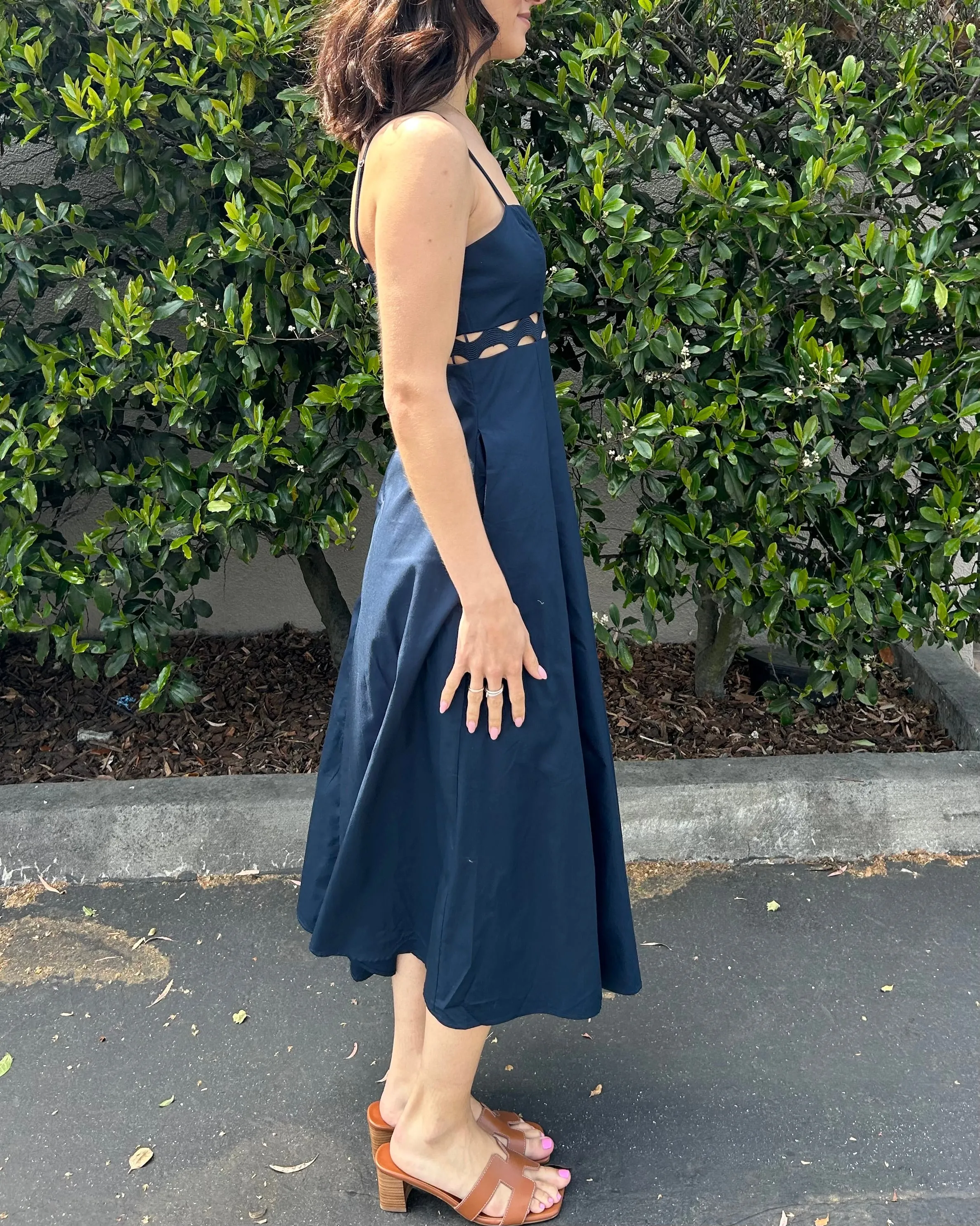 Midi Dress with Ric Rac Detail - Navy