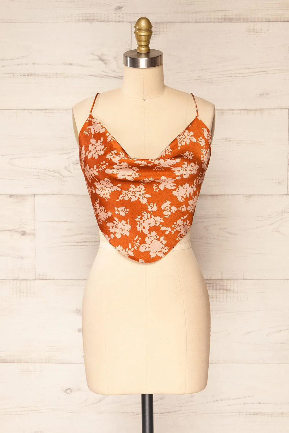 Natey Rust | Floral Lace-Up Back Crop Top