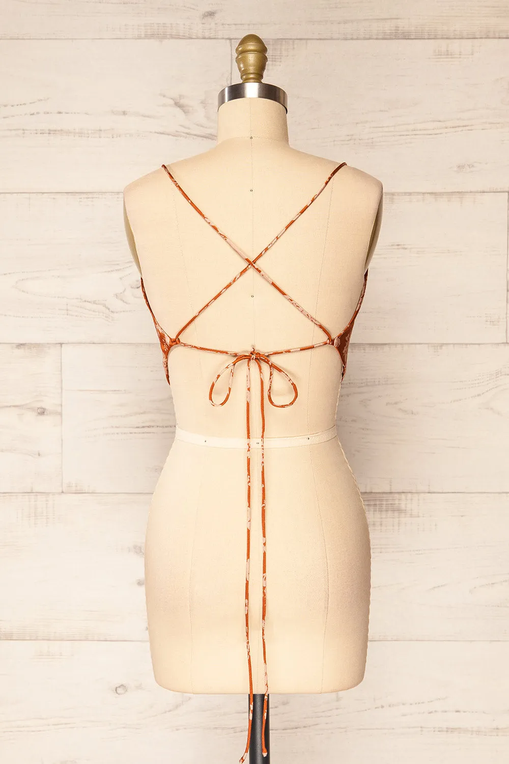 Natey Rust | Floral Lace-Up Back Crop Top