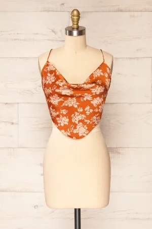 Natey Rust | Floral Lace-Up Back Crop Top