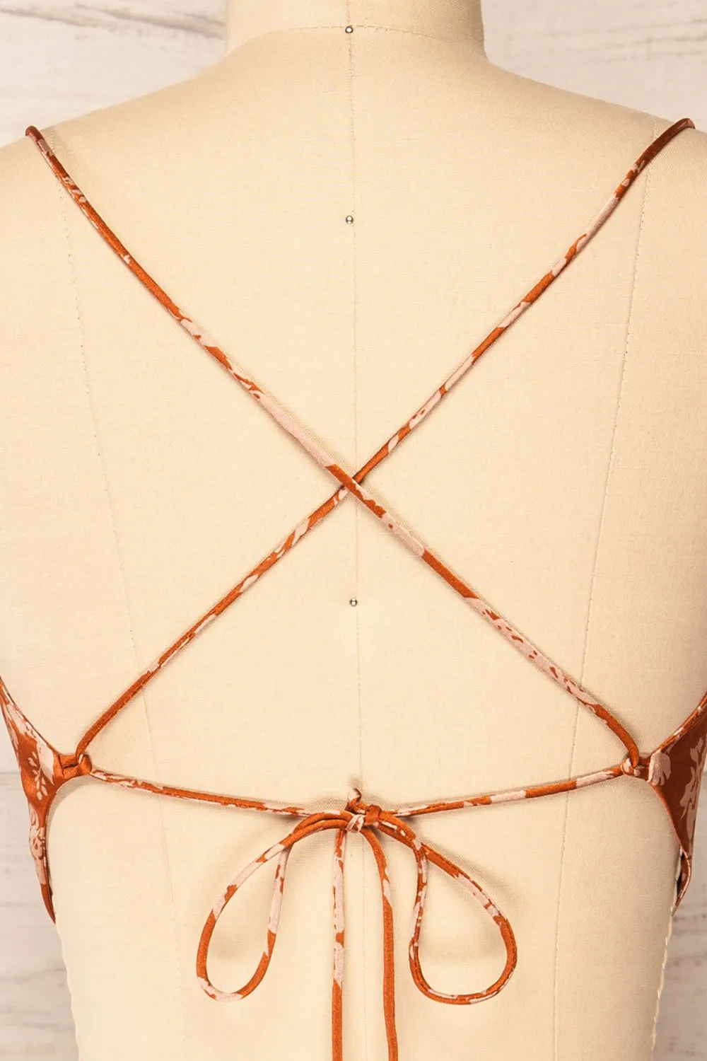 Natey Rust | Floral Lace-Up Back Crop Top