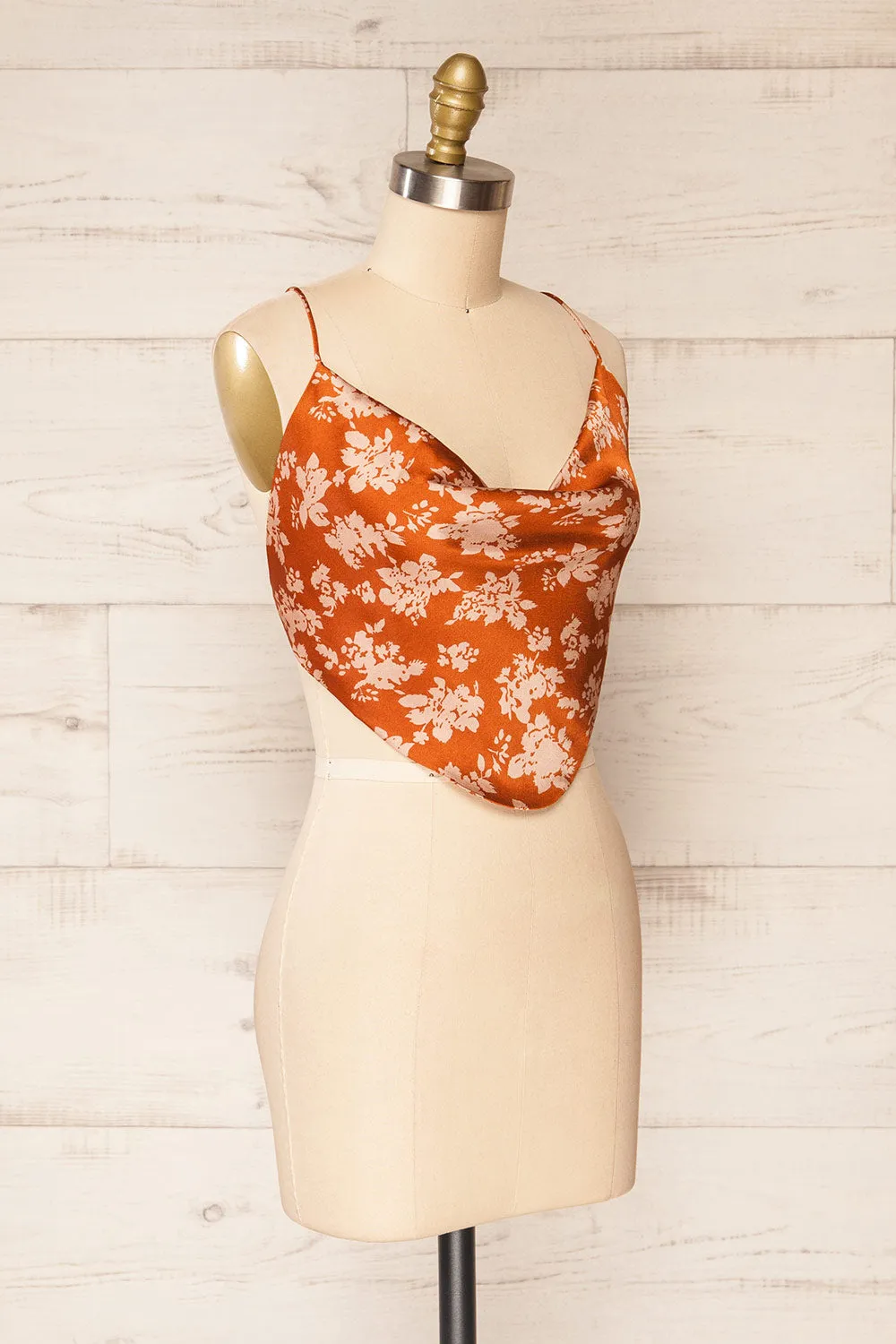 Natey Rust | Floral Lace-Up Back Crop Top