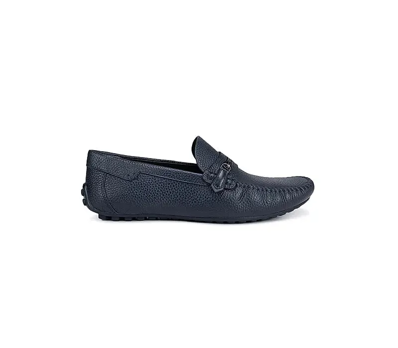 Navy Textured Moccasins With Zipper Detail