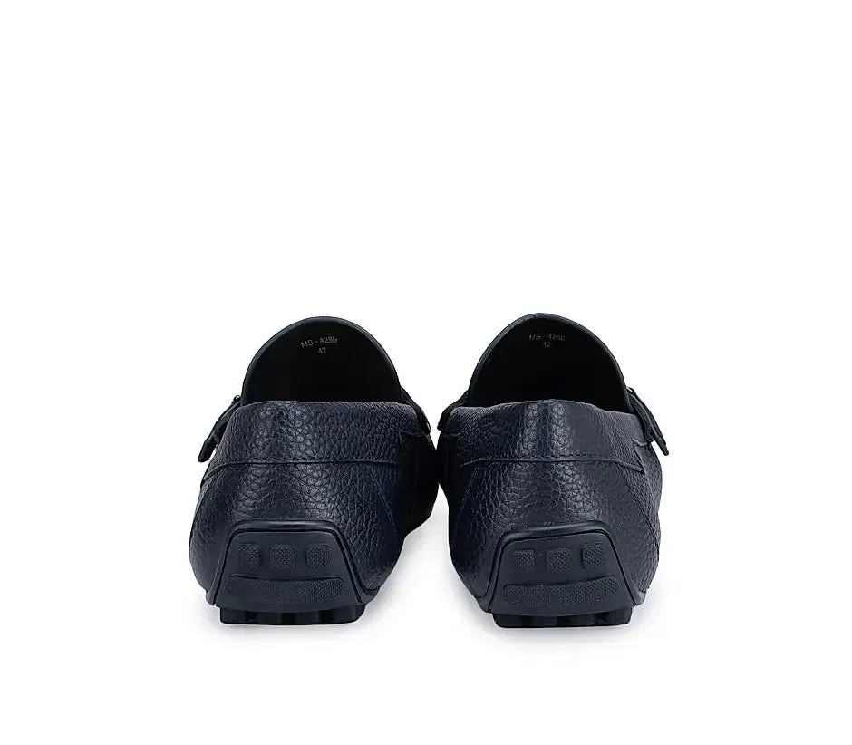 Navy Textured Moccasins With Zipper Detail