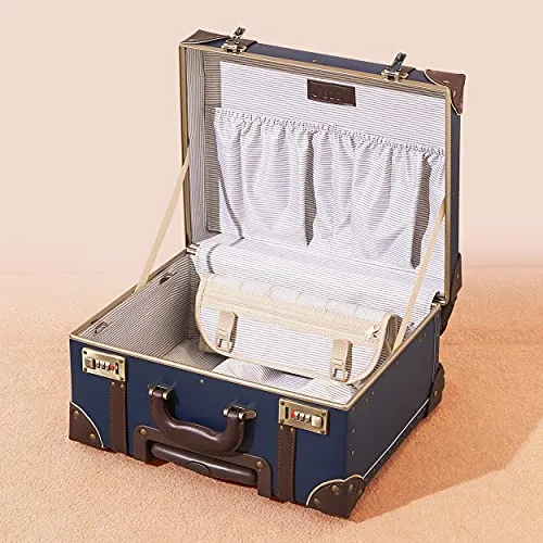 NZBZ Vintage Carry-On Suitcase Luggage with Rolling Spinner Wheels Retro Hardside Cute Travel Suitcase (Navy blue)