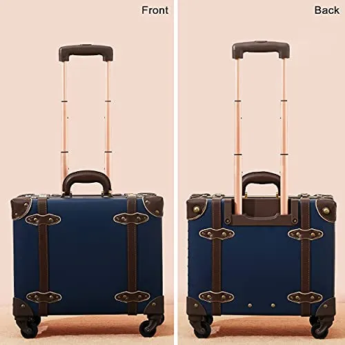 NZBZ Vintage Carry-On Suitcase Luggage with Rolling Spinner Wheels Retro Hardside Cute Travel Suitcase (Navy blue)
