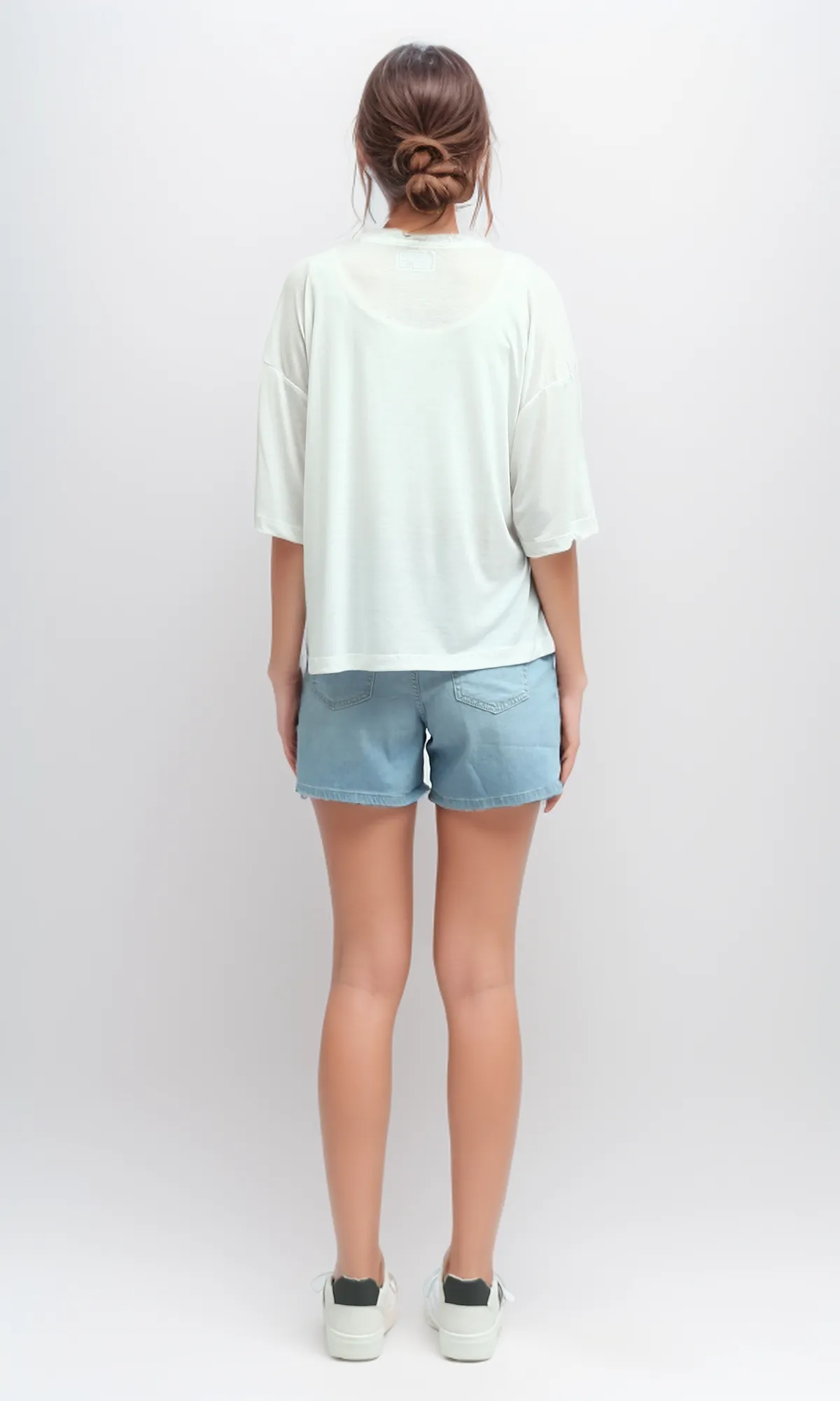 O191883 Front Summer Printed Tee With Elbow-Sleeves