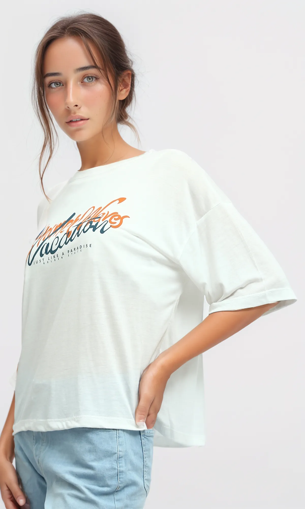 O191883 Front Summer Printed Tee With Elbow-Sleeves
