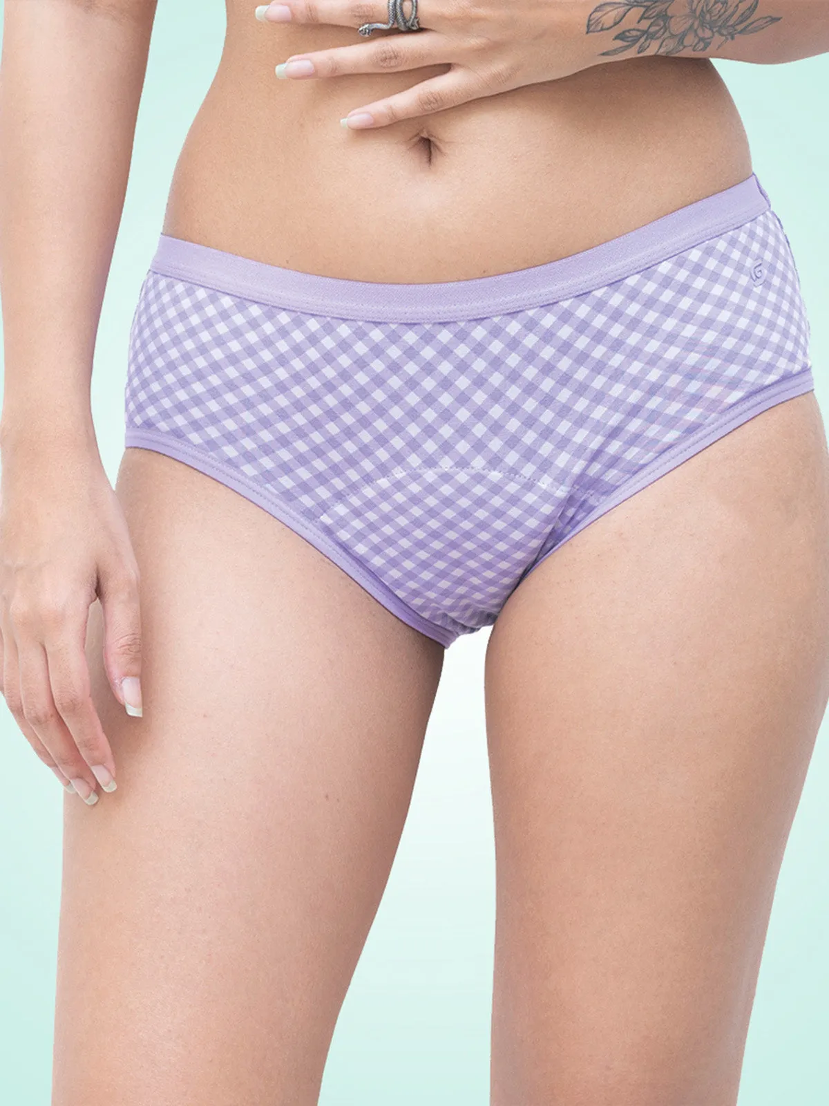 Organic Cotton Underwear Hipster Lavender Checks