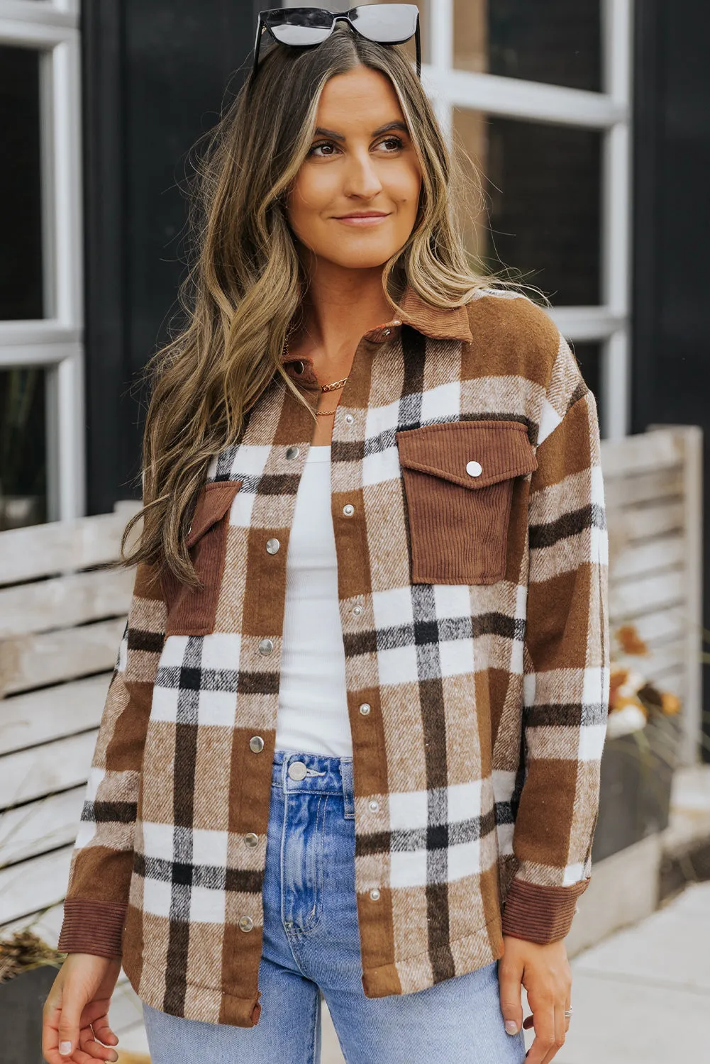 Phoebe Pocketed Buttoned Plaid Shirt Jacket