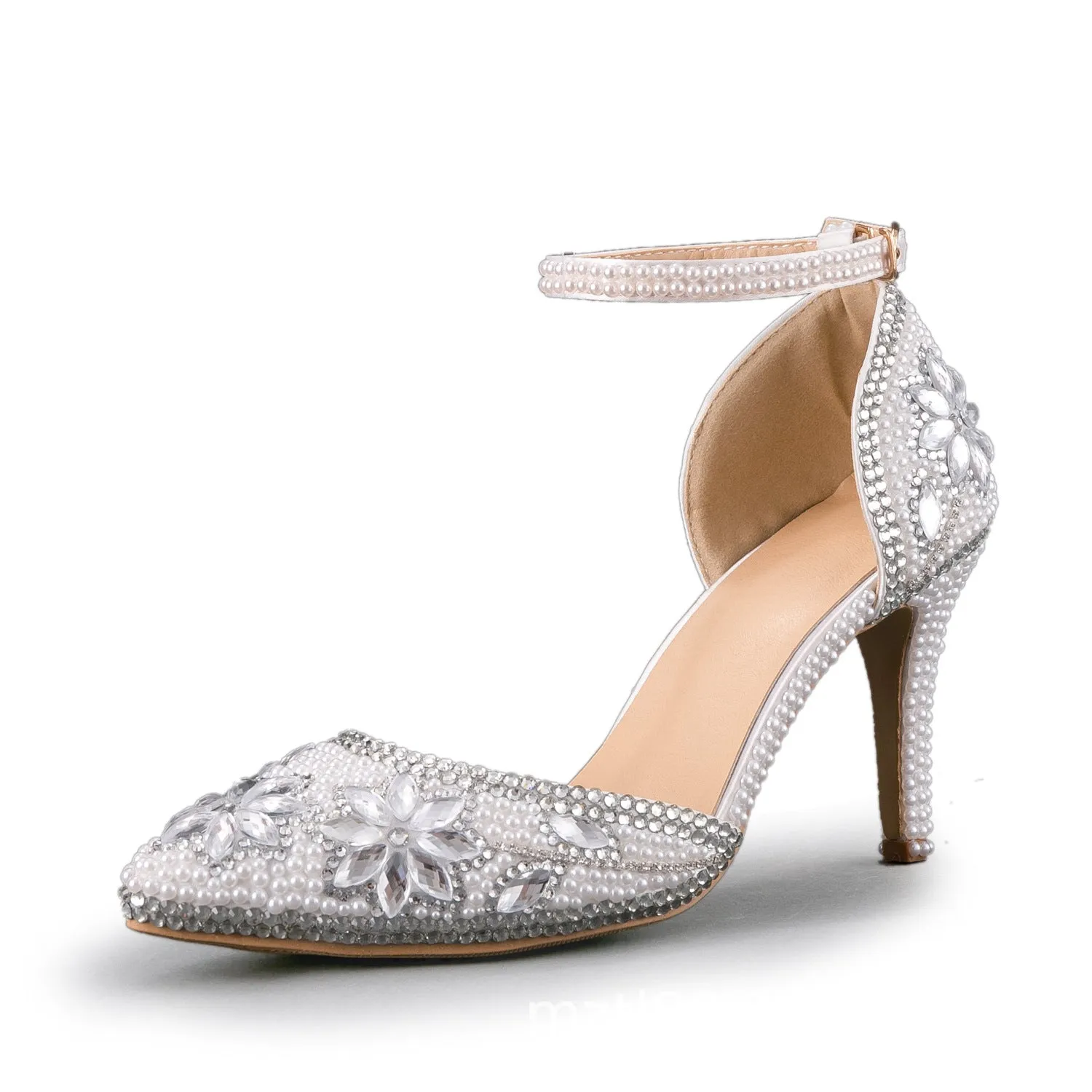 Pointed Thin Heel Pearl Diamond Wedding Shoes
