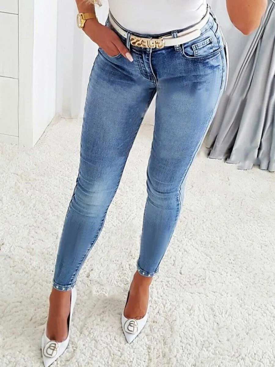 Rhinestone Bow Skinny Jeans