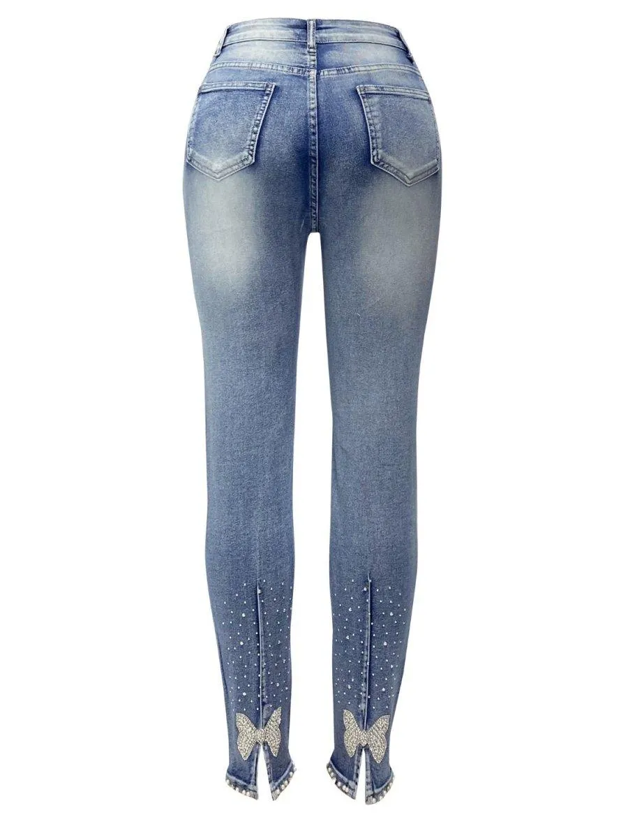 Rhinestone Bow Skinny Jeans