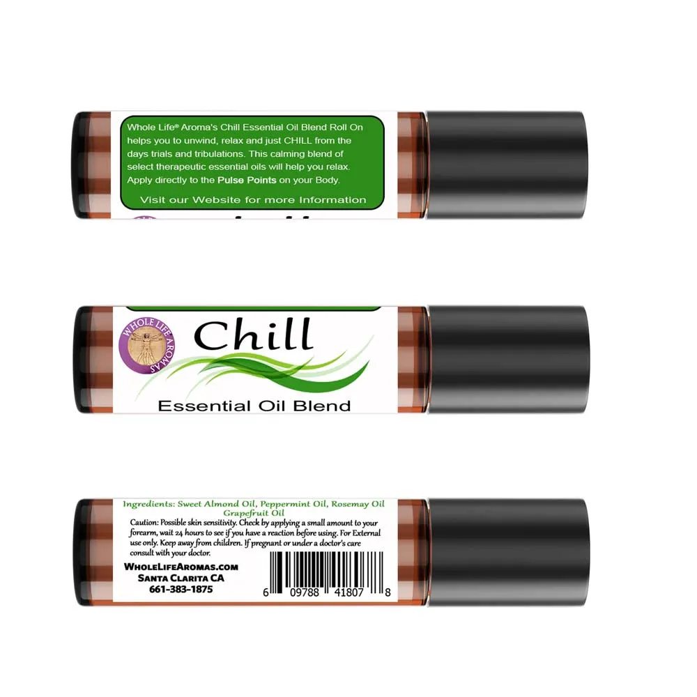 Set of 4 Roll Ons | Headache - Chill - Breathe - Focus Blends – 10ml each
