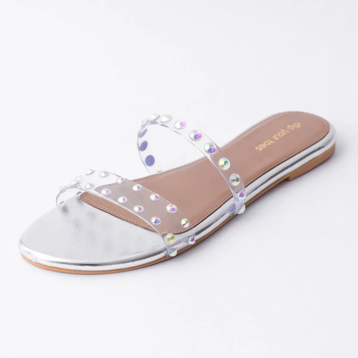Silver Studded Twin Strap Flats