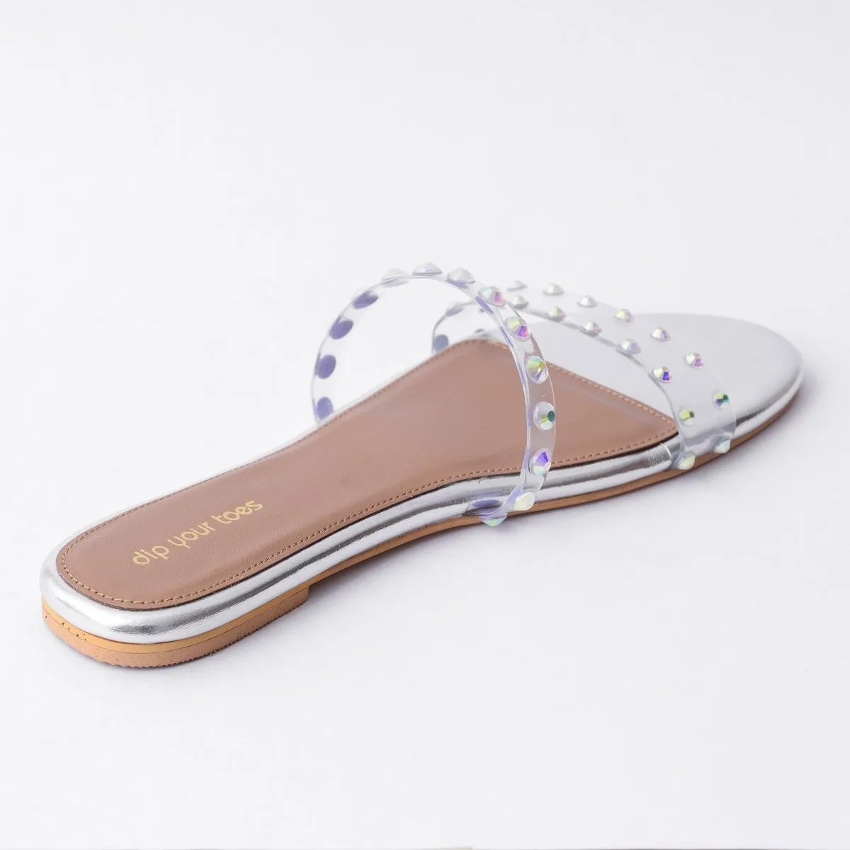 Silver Studded Twin Strap Flats