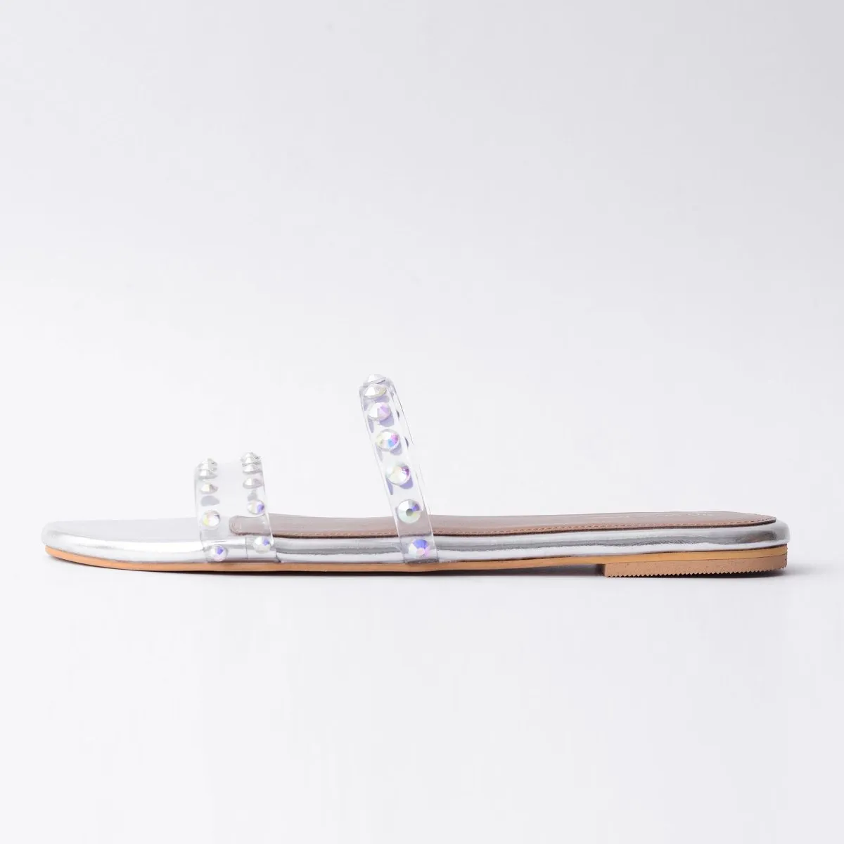Silver Studded Twin Strap Flats