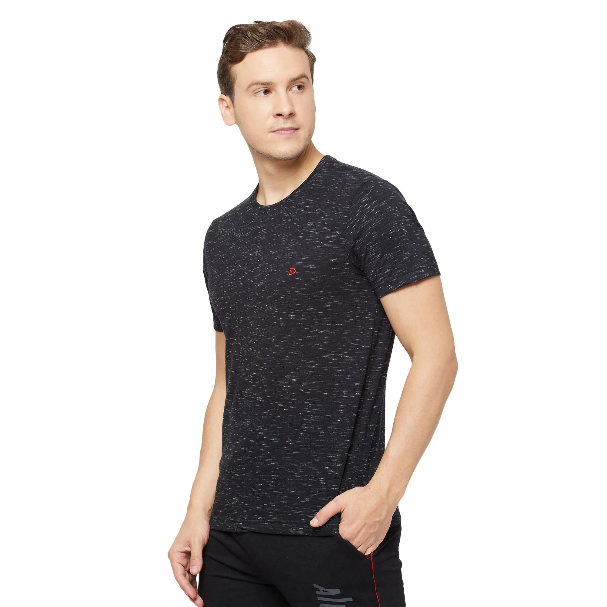 Sporto Mens Super Combed Cotton Blend Tees  Round & V-Neck (Antlatic Deep   Black With Flakes)