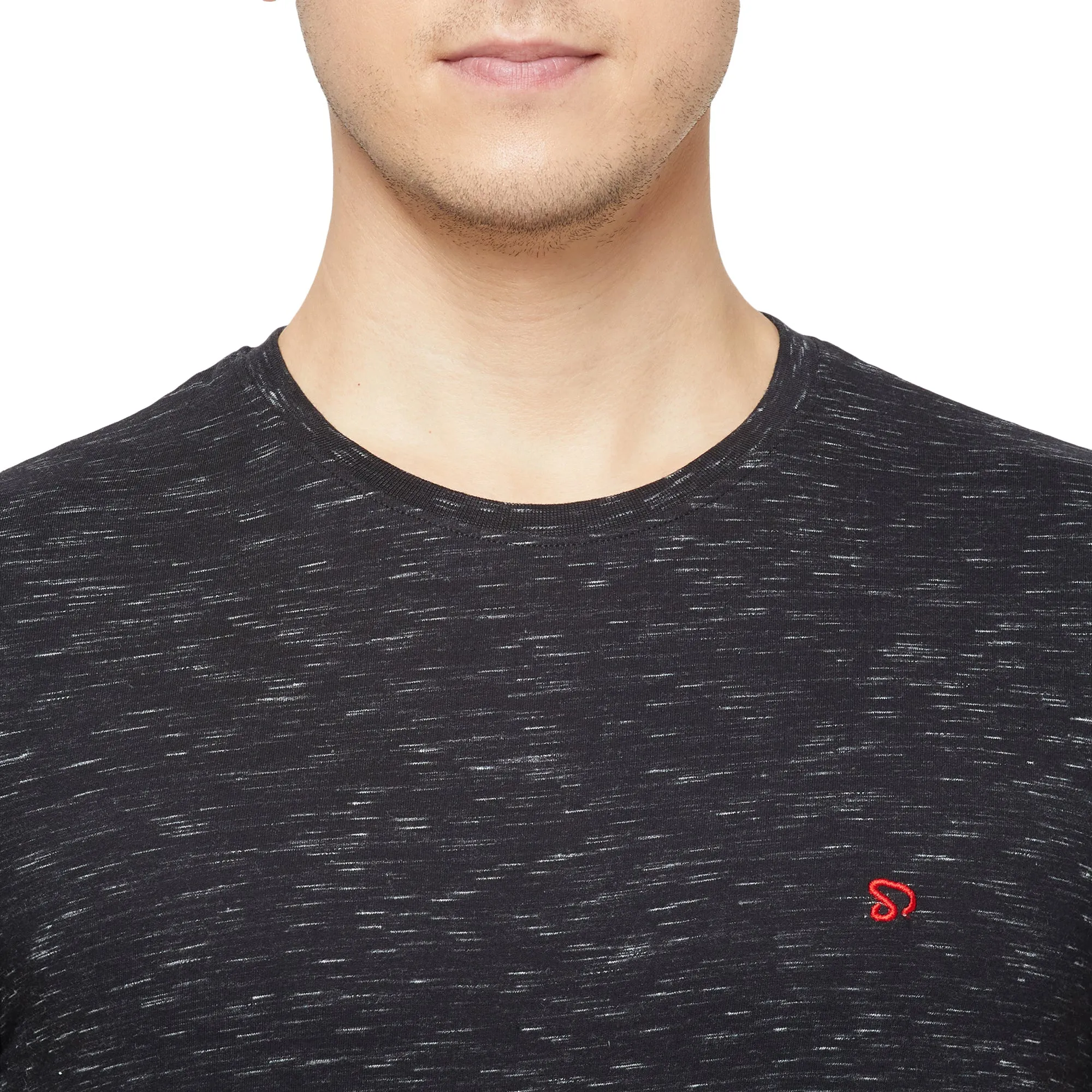 Sporto Mens Super Combed Cotton Blend Tees  Round & V-Neck (Antlatic Deep   Black With Flakes)