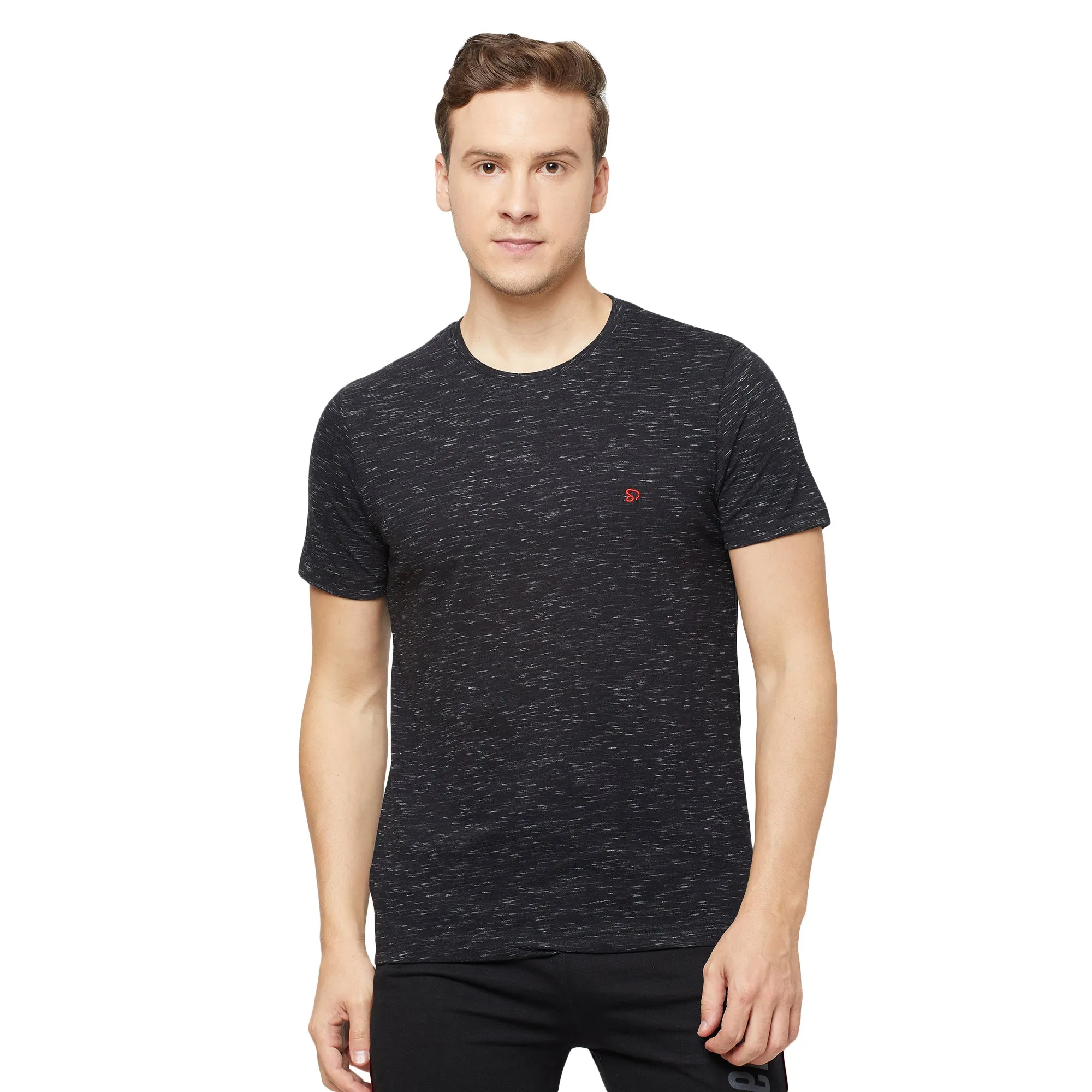 Sporto Mens Super Combed Cotton Blend Tees  Round & V-Neck (Antlatic Deep   Black With Flakes)
