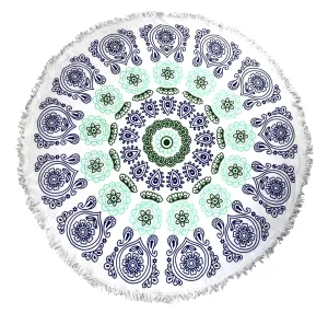 Teal Navy Thick Terry Round Mandala Beach Towel