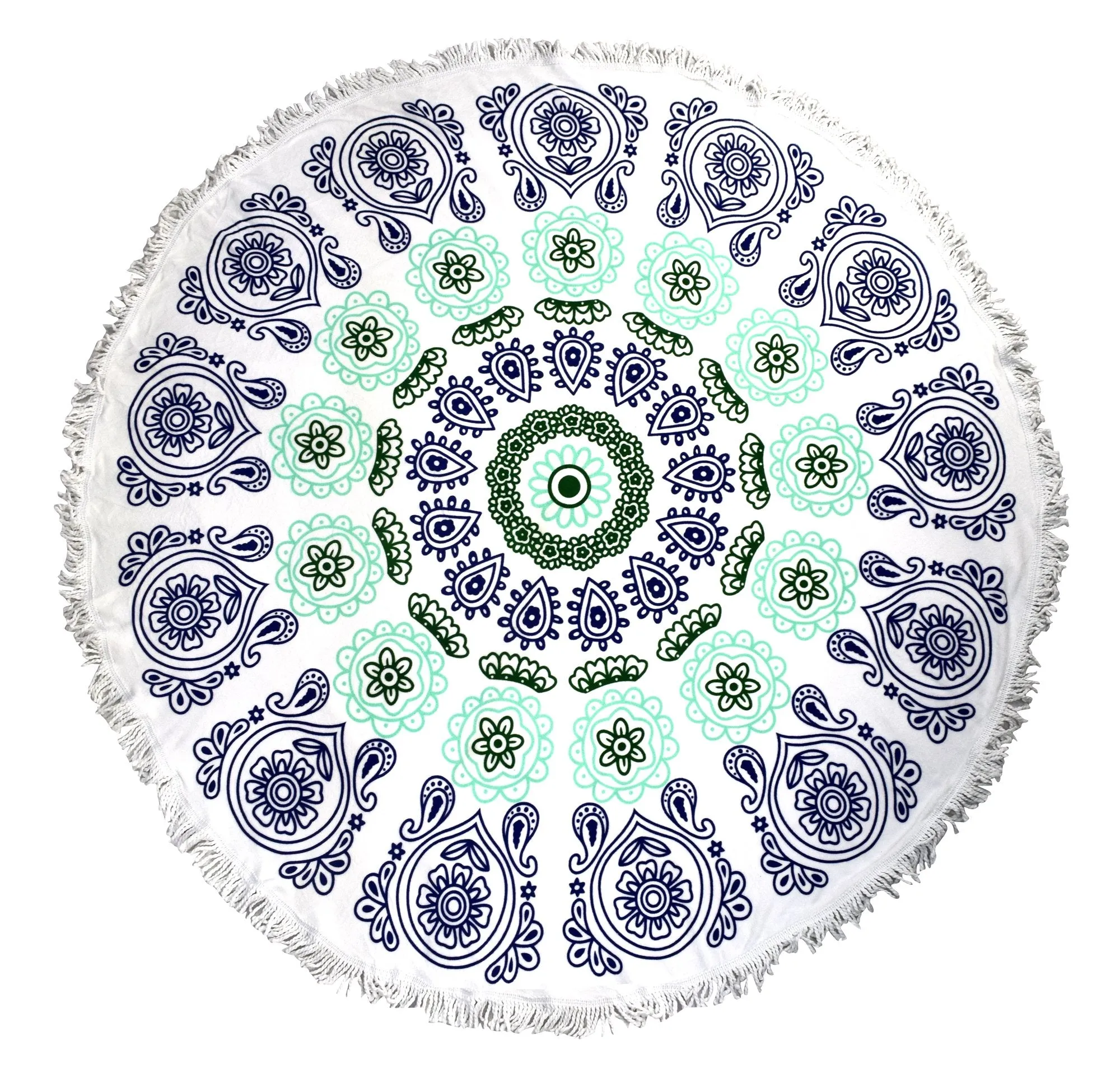 Teal Navy Thick Terry Round Mandala Beach Towel