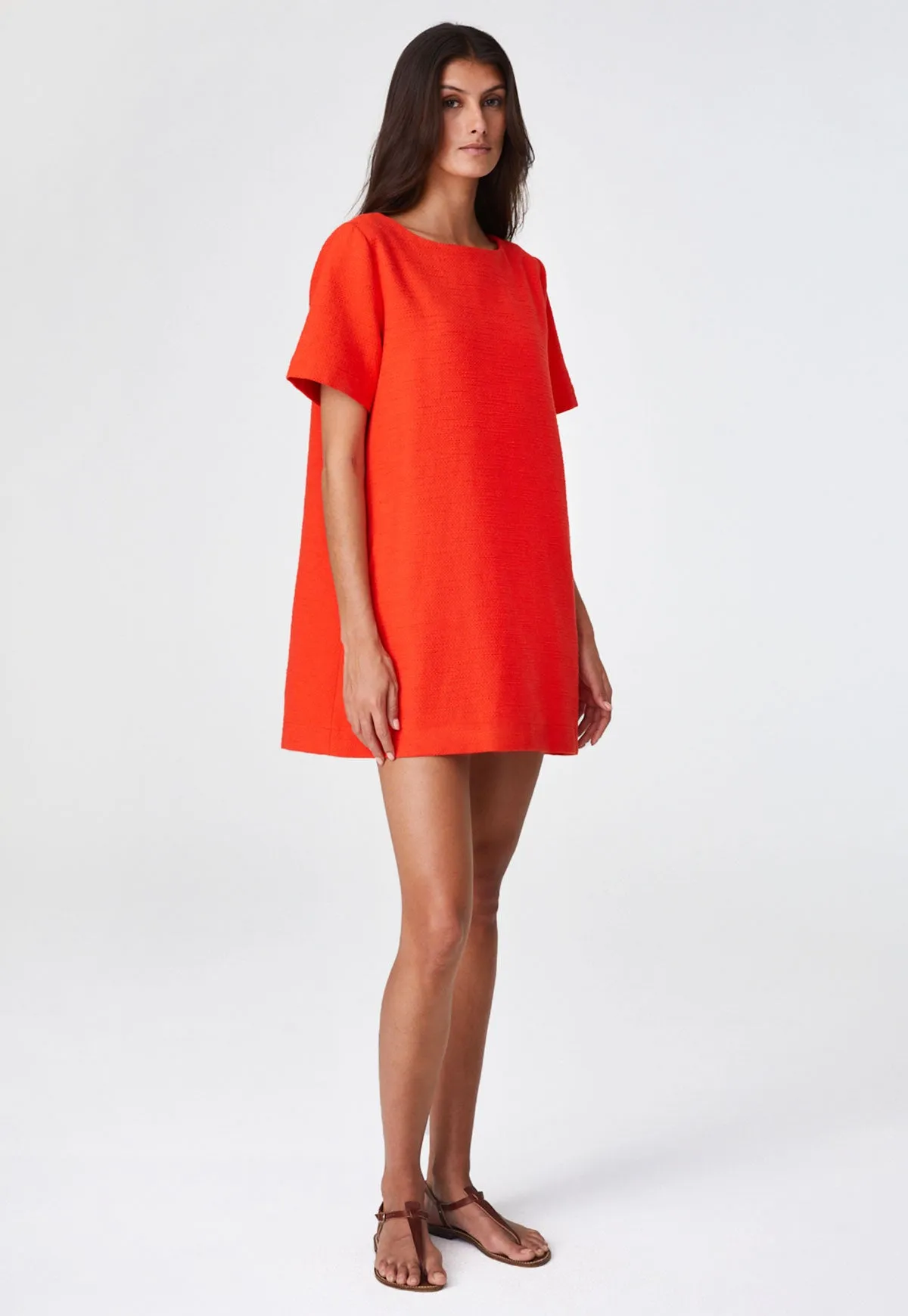 THE T-SHIRT DRESS in TOMATO TEXTURED COTTON