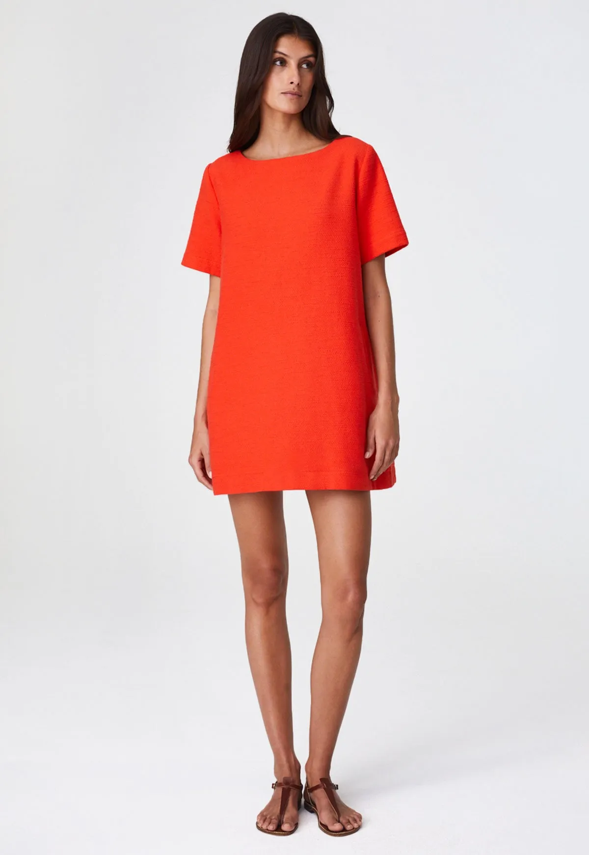 THE T-SHIRT DRESS in TOMATO TEXTURED COTTON