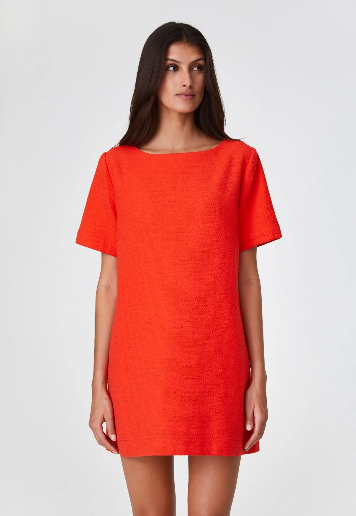 THE T-SHIRT DRESS in TOMATO TEXTURED COTTON