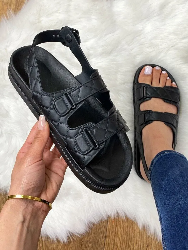 Tian Black Quilted Design Sandal